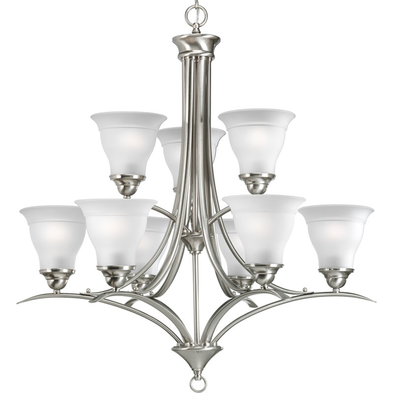 Lustre 9 lumières à abat-jour Wanette, Nickel brossé