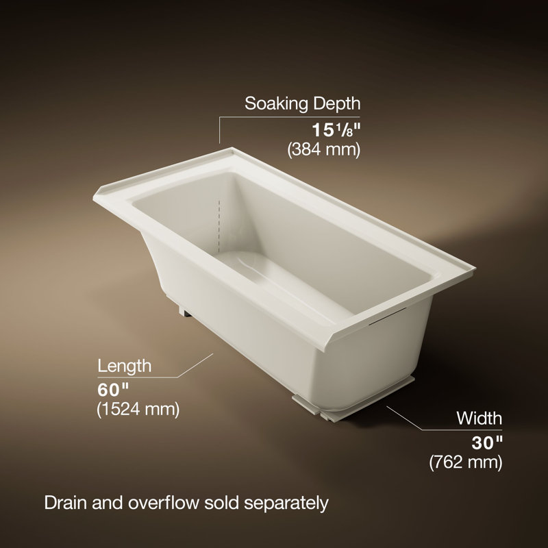 Archer 60" x 30" Alcove Soaking Bathtub with integral flange, Biscuit, Right