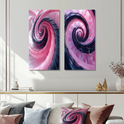 Pink Black Stained Glass Spiral I – Contemporary Metal Wall Decor Set of 2 Prints