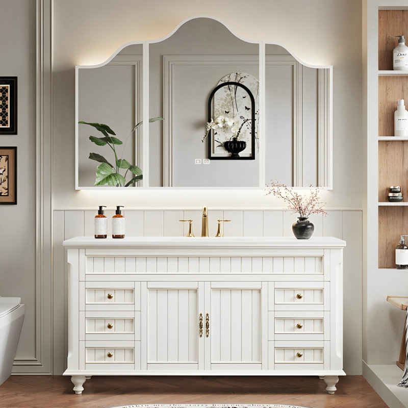 Armoire de salle de bain américaine, Blanc cassé, H 32,28 po x l 51,18 po x P 21,65 po