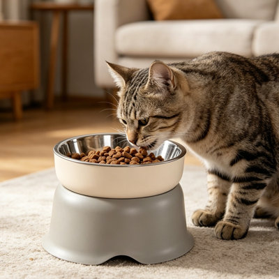 Two-Tone Elevated Pet Feeding Bowl, Neck Friendly Raised Cat & Dog Bowl, Removable Stainless Steel Inner Bowl Anti Chin Acne Non-Spill Anti-Slip Pet Water Food Dish Wholesale for Kittens Puppies