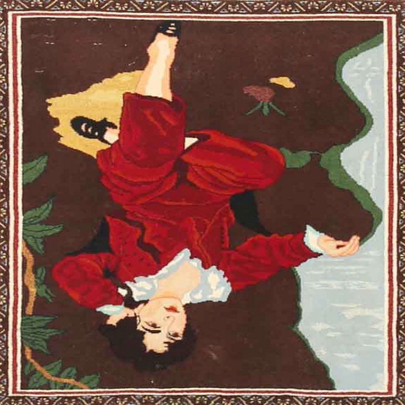 Tapis traditionnel brun / rouge Coolnagoppoge, Carré 5 pi
