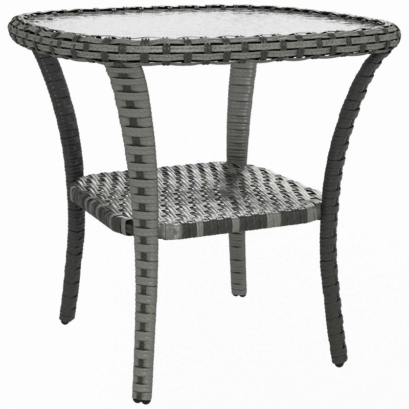 Table d'appoint en osier avec plateau en verre