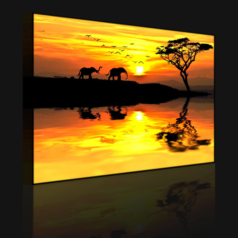 Elephants In African Steppe by No - Wrapped Canvas Print, 40cm H x 60cm W x 4.5cm D, Without lighting
