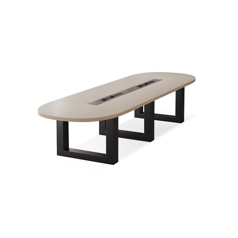 Table de conférence ivoire + bois ovale noir + fer, H 29,53 po x L 86,61 po x l 47,24 po