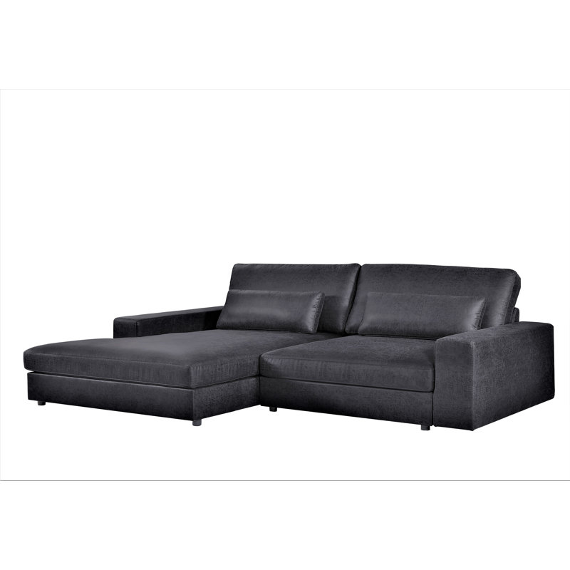 Faux Leather L-Shaped Sectional, Left Hand Facing, Black