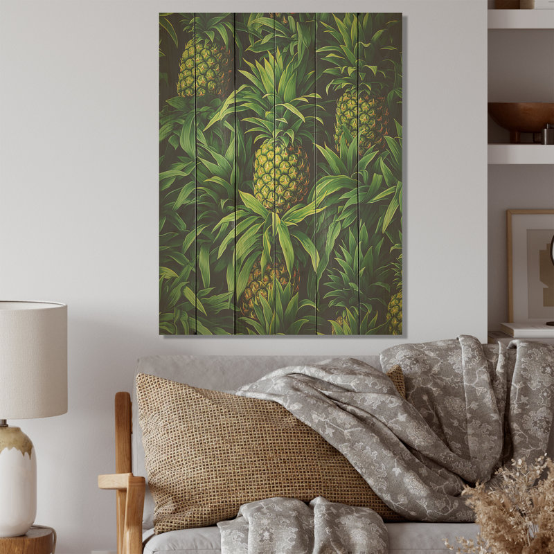 Tapisserie Tropicana Pinapple - Ananas, art sur bois de pin naturel, H 32 po x l 24 po