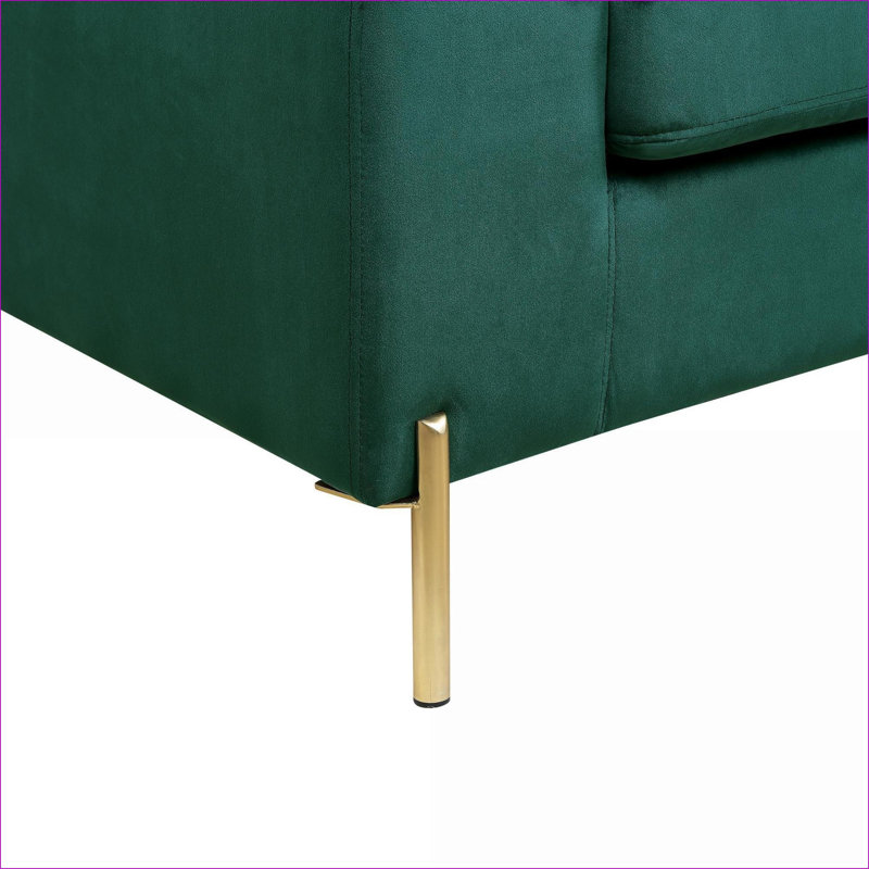 Sectional Sofa, Mid-Century Modern L-Shaped with Chaise, Solid Wood Frame, for Living Room | Velvet | Standard, Green Velvet
