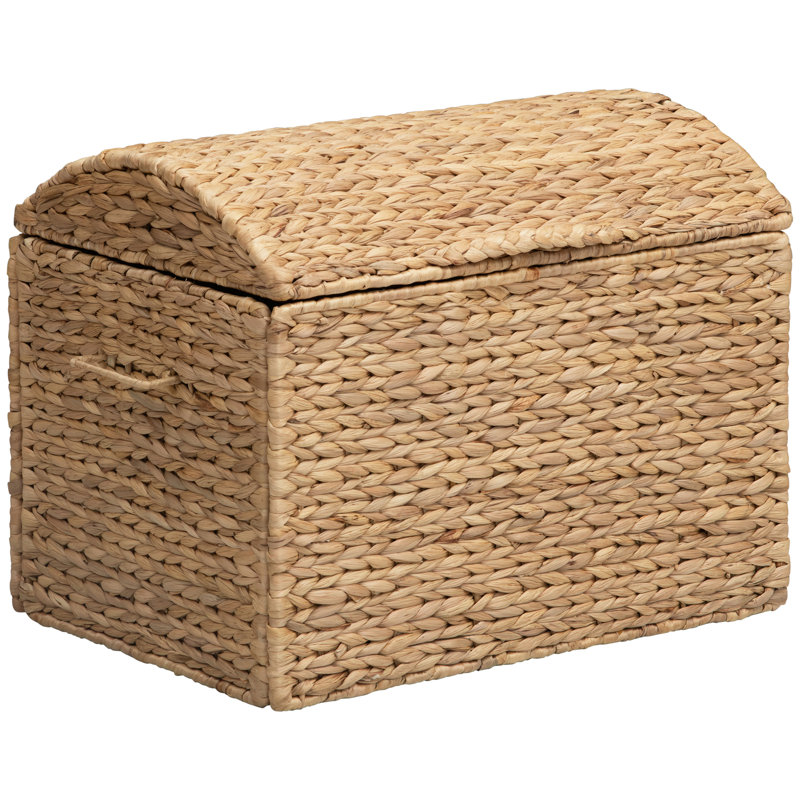 Heavy-duty Water Hyacinth Wicker Storage Trunk with Metal Frame and Arch Lid
