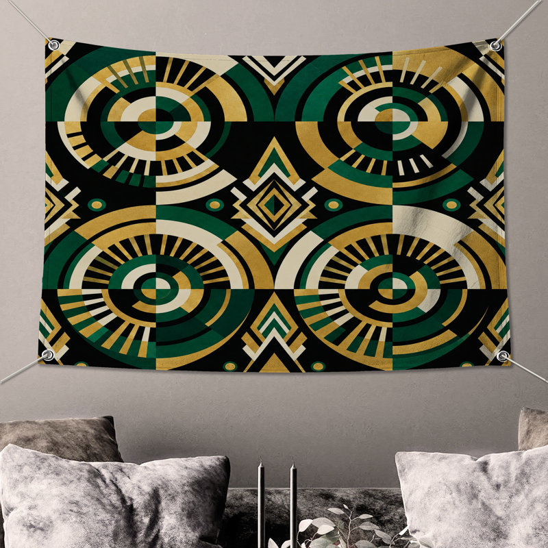 Tapisserie murale géométrique cercles art déco - Décoration murale art déco, 50in H x60in W with 4 Grommets