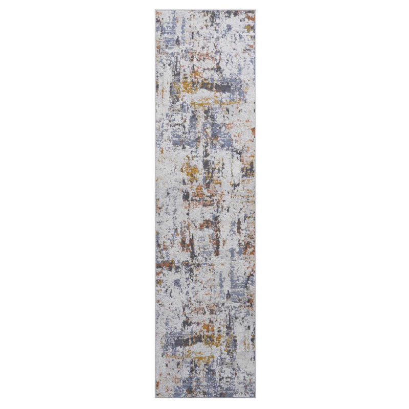 PAYAS Collection 2X8 Ivory / Blue / Abstract Runner Rug, Runner 2'2" x 8'