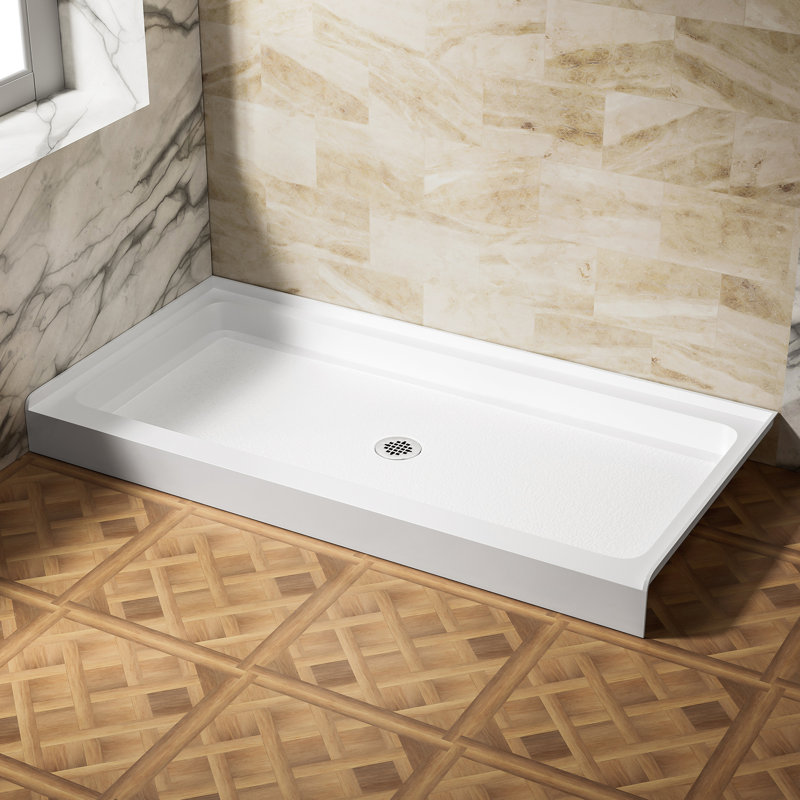 60" L X 30" W Acrylic Shower Base With Center Drain, Single Threshold Rectangular Shower Pan, White, Slip-resistant Floor
