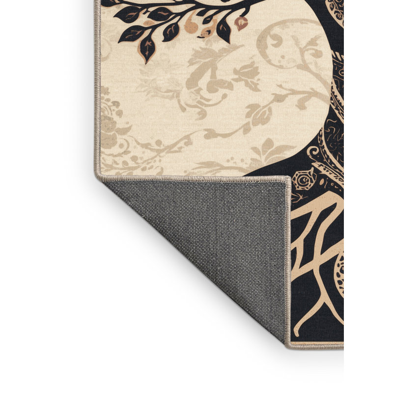 Tapis oriental doux et moelleux de style oriental Edgemont - reliure beige, 6 X 9
