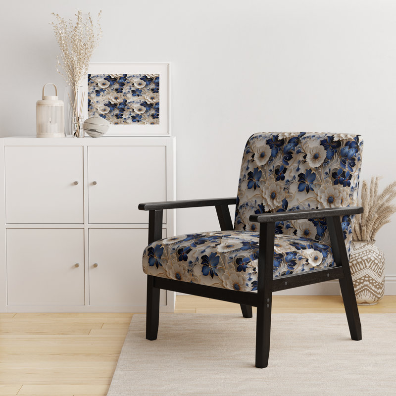 Chaise d'appoint florale Cobalt, Motif victorien en filigrane bleu de cobalt