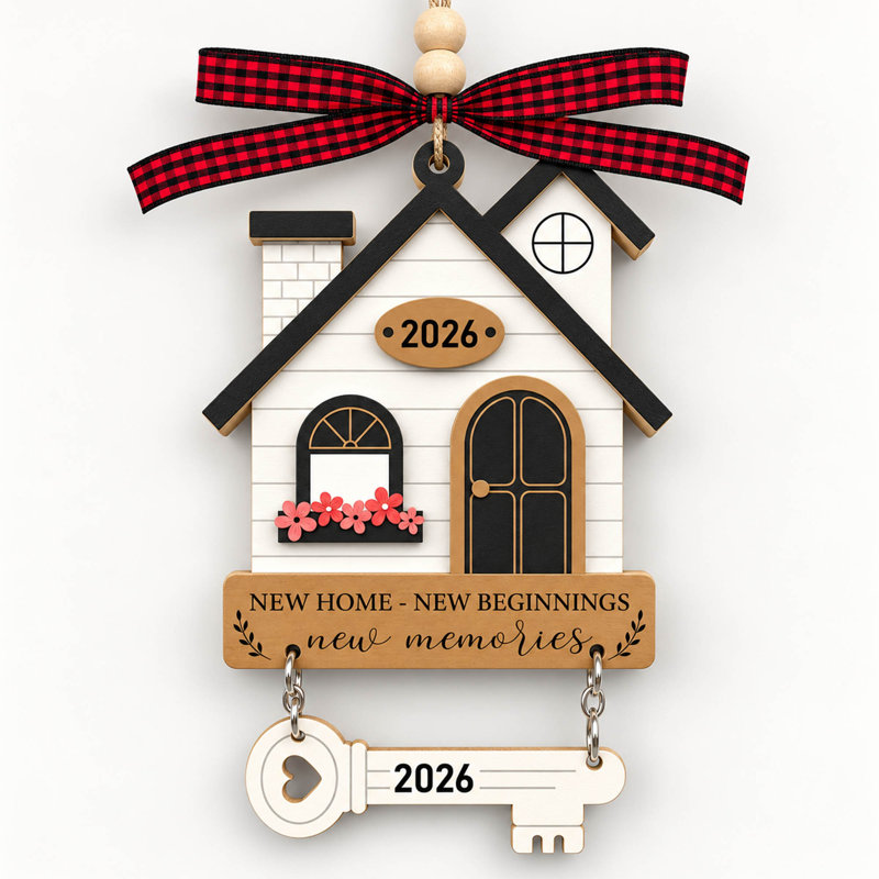 2026 New Home Wood Ornament with Key Design