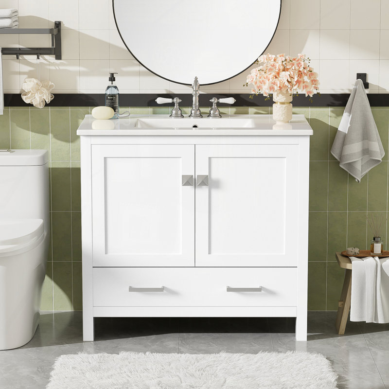 Meuble-lavabo 36 po avec lavabo en céramique, Blanc