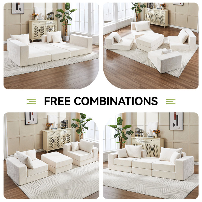 Canapé-lit modulaire compressible reconfigurable Boneless, Chenille beige