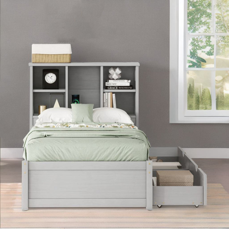 Lit avec rangement Minyo, gris