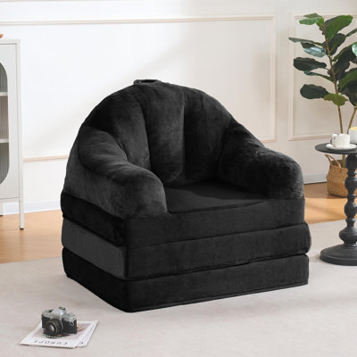 Canapé-lit pliant, fauteuil à billes convertible 2 en 1 en méridienne avec poignée, canapé-lit rabattable confortable pour le salon de la chambre à coucher, canapé-lit en fausse fourrure pour adultes, noir
