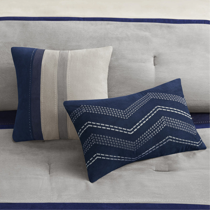 Ensemble d'édredon en faux suède 7 pièces Blue King, Édredon de très grande taille et 6 pièces suppl, Bleu