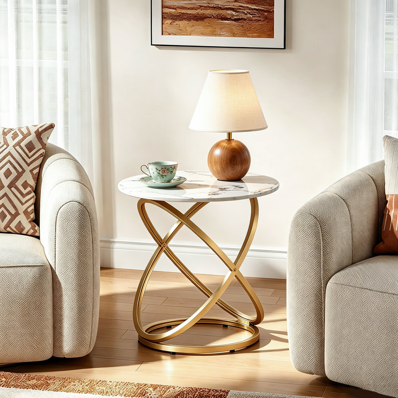 Rochdale Side Table, White/Gold