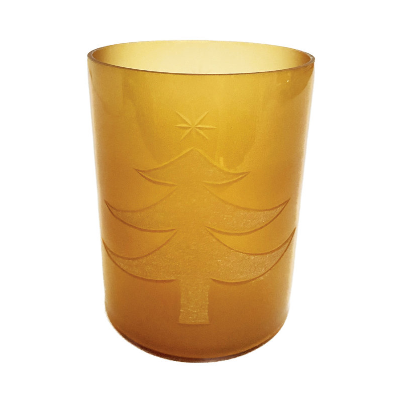 Porte-bougie en verre avec arbre de Noël gravé