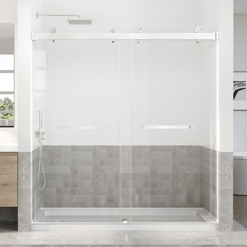 66 To 72 In. W X 76 In. H Double Sliding Frameless Shower Door With 5/16 In. Tempered Clear Glass, Brushed Nickel