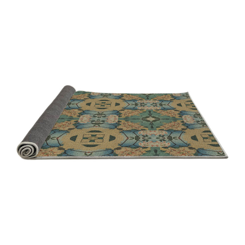 Tapis bleu/beige/vert à motifs Dicie, Rond 4 pi