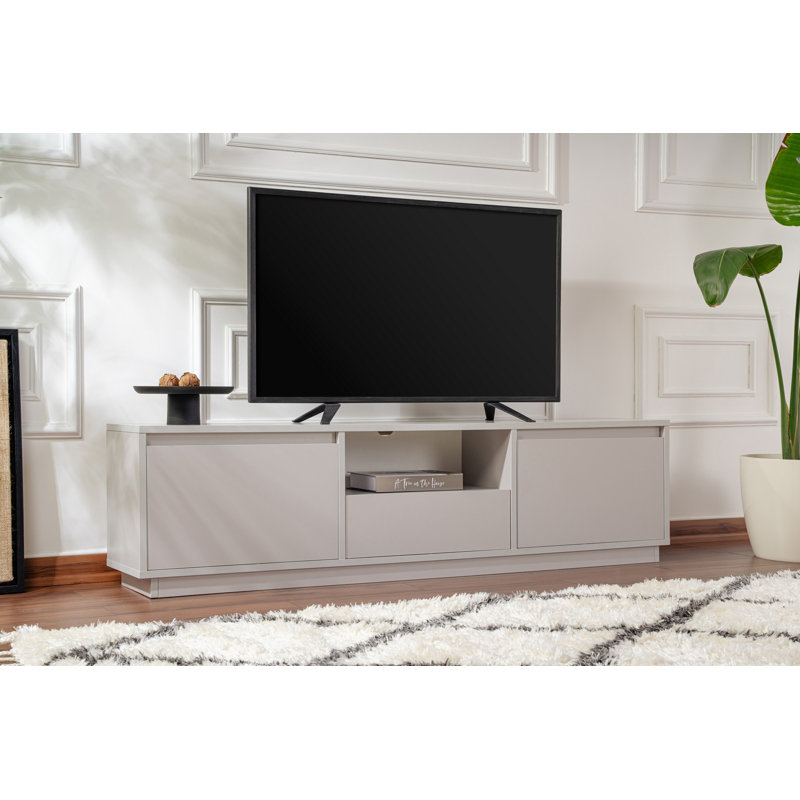 Modern TV Stand in Travertine Color, 160 x 40 x 35 cm, 100% Melamine Coated Particle Board, Thickness: 0 cm, Marble Design, Durable & Functional for Living Room & Entertainment Spaces