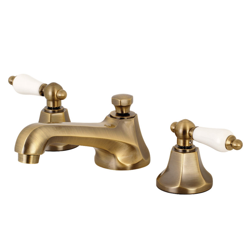 Robinet de salle de bain espacé à deux poignées à 3 poignées avec bonde escamotable en laiton Kingston, Laiton antique