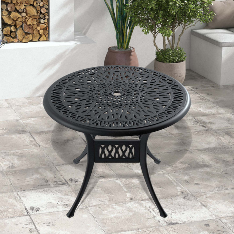 Cast Aluminum Patio Dining Table With Frame And Umbrella Hole