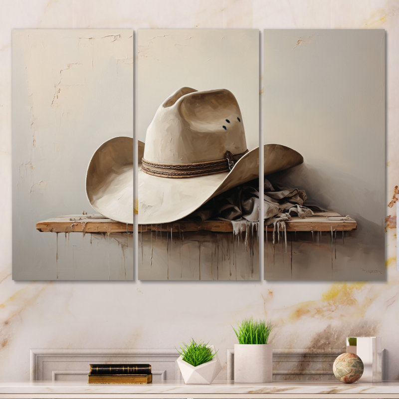 «Cowboy Hat Minimalisme Style I», reproduction sur toile 3 pièces, H 28 po x l 36 po x P 1 po, Toile tendue