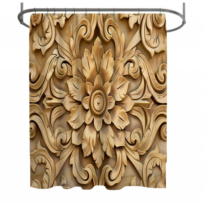 Rideau de douche en bois sculpté - Motif frais de salle de bain Decor_13474, H 73 po x l 70 po