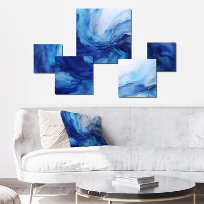 Blue Emotional Tachisme Waves 2 - Tachisme Square Wall Art Set Of 5