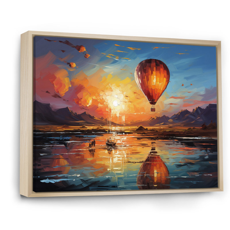 Jaune, montgolfière impressionniste - montgolfière, art mural, Cadre flottant érable, H 12 po x l 20 po x P 1 po