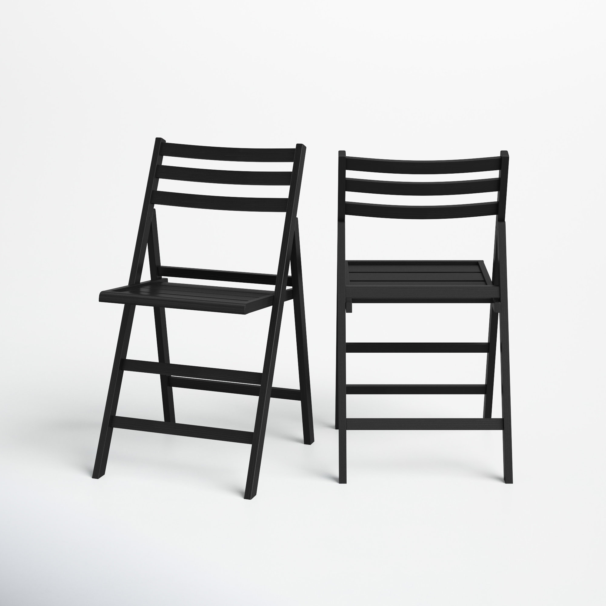 Irela Solid Wood Banquet Folding Chair Set of 2, Black