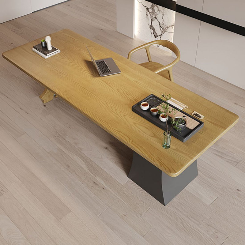 Bureau de direction rectangulaire en bois massif brun clair avec tiroirs, 29,53 po H * 86,61 po L * 27,56 po P, Gauche