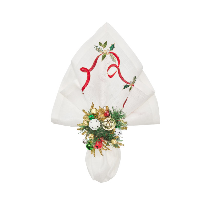 Xmas Ribbon Napkin, White/Red/Green