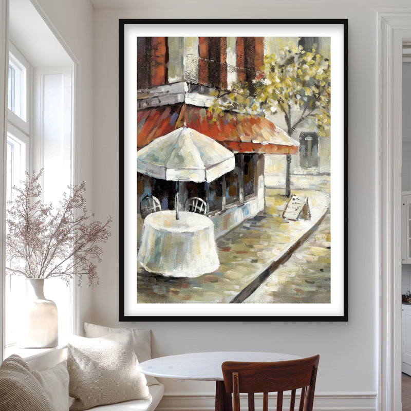 Déserté et rue ensoleillée - décor encadré orange pittoresque, H 48 po x l 36 po