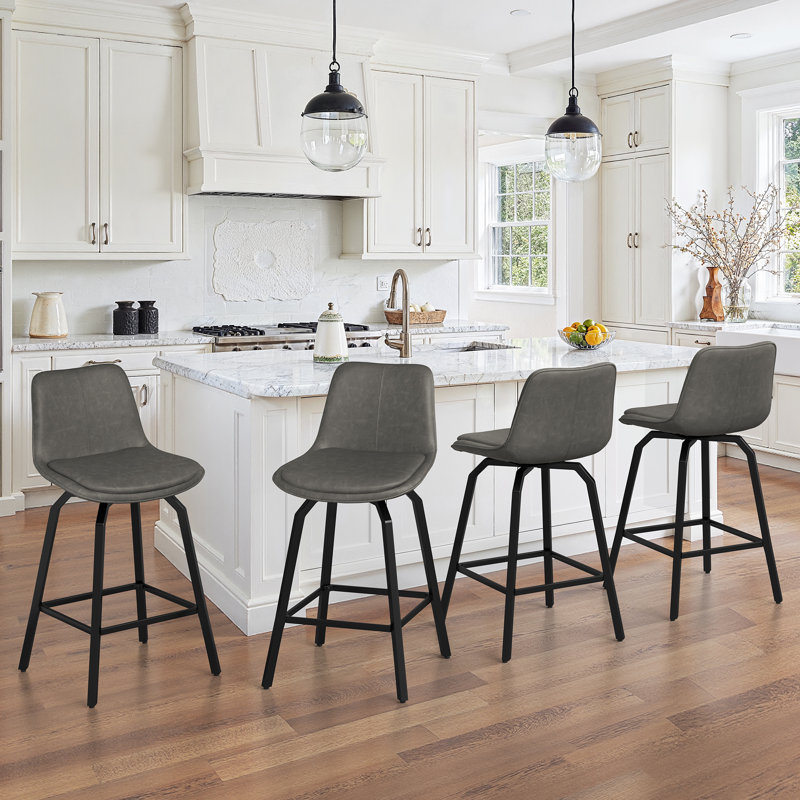 Yannis 26''H Faux Leather Swivel Barstools, Dark  Gray, 4