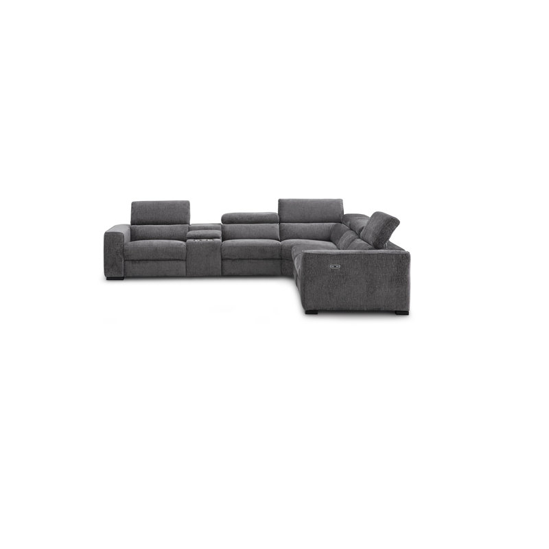 Leion 138" W Reversible Power Reclining Sectional with Storage Console , Dark Gray Polyester Blend