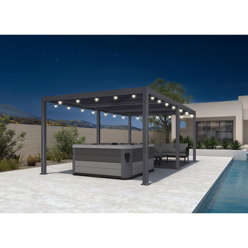 Patio Aluminum Pergola With 48ft String Lights, 92.58" H x 245.28" W x 137.36" D