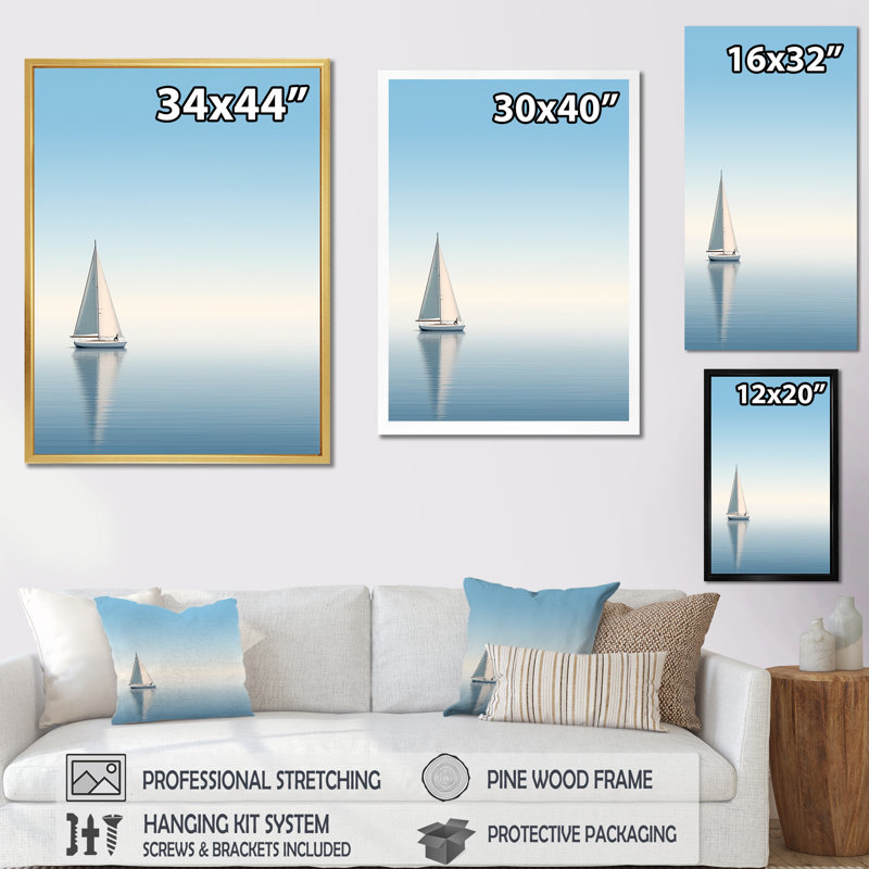 Coastal Calm White, photo de bateau à phoque sur toile, H 44 po x l 34 po x P 1,5 po, Cadre flottant doré