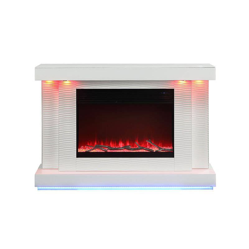 Contemporary Style TV Stand Electric Fire Place 3-Level Brightness Setting Room Temperature Control White Finish Primary Living Room