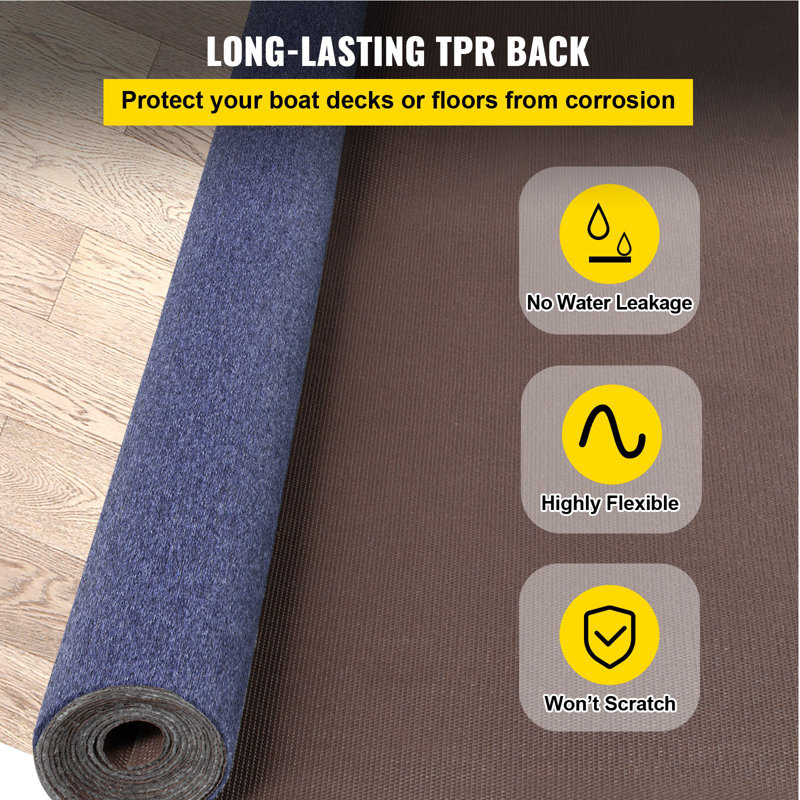Tapis marin bleu foncé 1,80 m x 11 m, tapis de qualité marine pour bateaux avec envers imperméable, tapis d'extérieur pour terrasse, porche, garage, tapis de couloir antidérapant