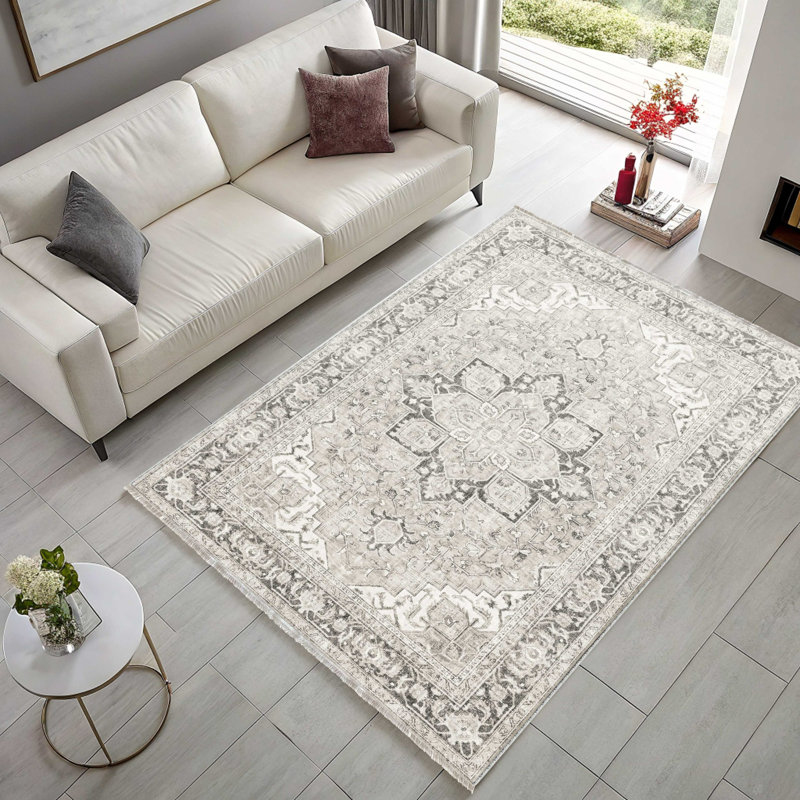 Chenille en coton crème antidérapante Kilim, Carré 6 pi 7 po