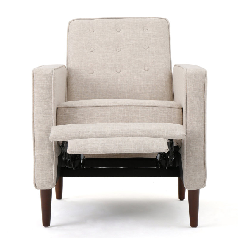 Button Tufted Upholstered Manual Push-Back Recliner , Wheat Linen