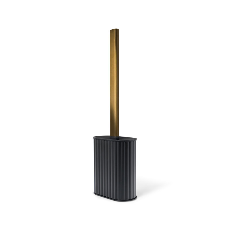Porte-brosse de toilette en métal 16 po avec base lestée et poils en silicone Moorefield, noir mat et or Moorefield