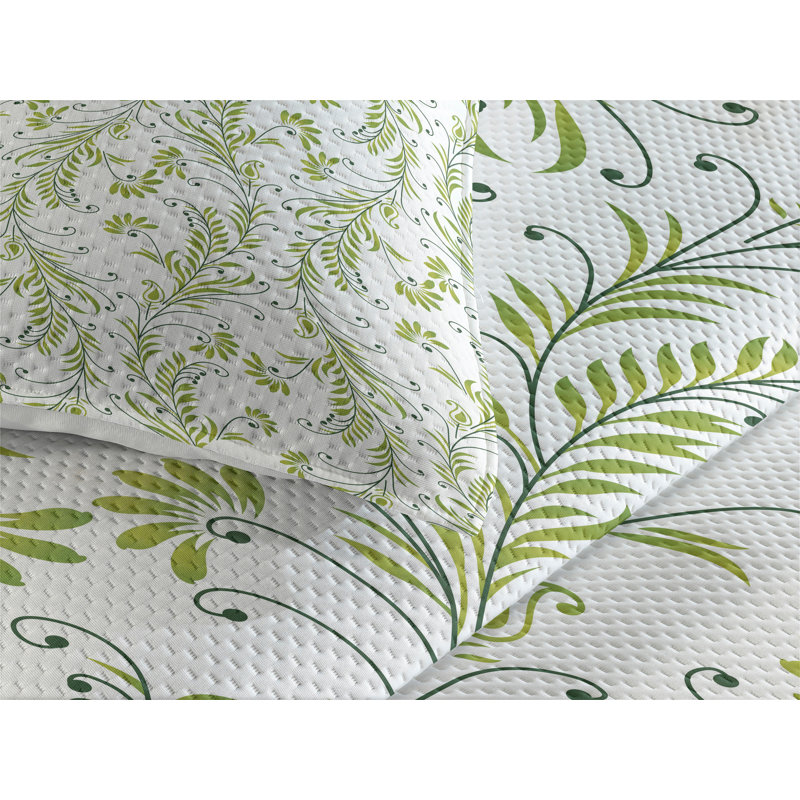Modern & Contemporary Polyester Coverlet, King Bedspread + 2 Shams, Green