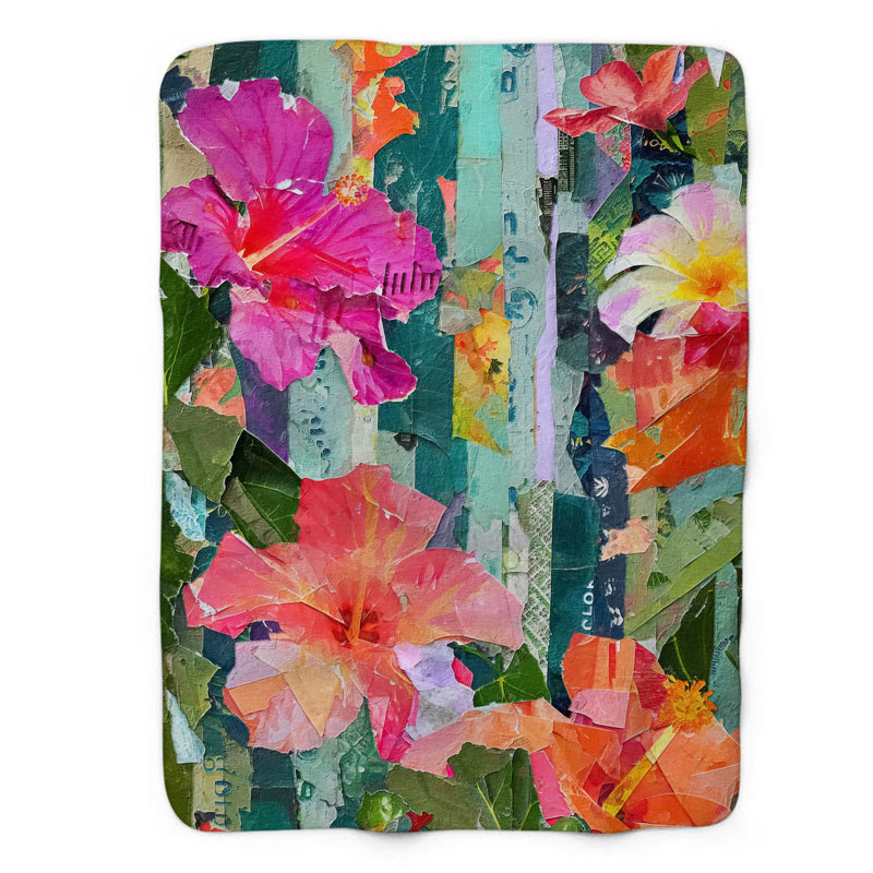 Island Blossoms - Jeté en sherpa de qualité supérieure 1 pièce, L 60 po x L 80 po